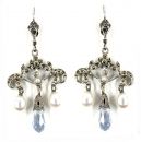 Ohrringe mit synth.Aquamarin Briolette + Perle + Markasit