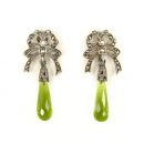 Ohrringe große Schleife mit imit.Peridot Briolette+Perlchen+Markasit