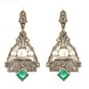Markasit Ohrringe mit smaragdfarbenem Grünachat&Perlen