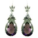 Ohrringe mit  imit. Tropfen Amethyst  + Markasit