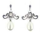 Art Nouveaus Stil Ohrringe mit Perlen + Markasit