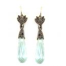 Ohrringe mit imit. Aquamarin Briolette + Markasit