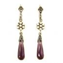 Lange Ohrringe mit imit. Amethyst Briolette + Perlchen + Markasit