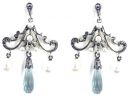 Ohrringe mit imit. Aquamarin Briolette + Markasit + Tropfenperlen