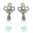 Schleifen Ohrstecker mit imit. Aquamarin Briolette + Markasit