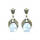 Ohrringe mit synth.oval Aquamarin + Perlchen+Markasit