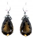 Ohrringe mit Tropfen Rauchquarz + Markasit + Perlen