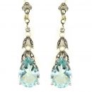 Ohrringe mit imit. Tropfen Aquamarin + Markasit + Perlchen
