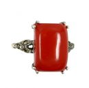 Vintage marcasite ring with red paste coral
